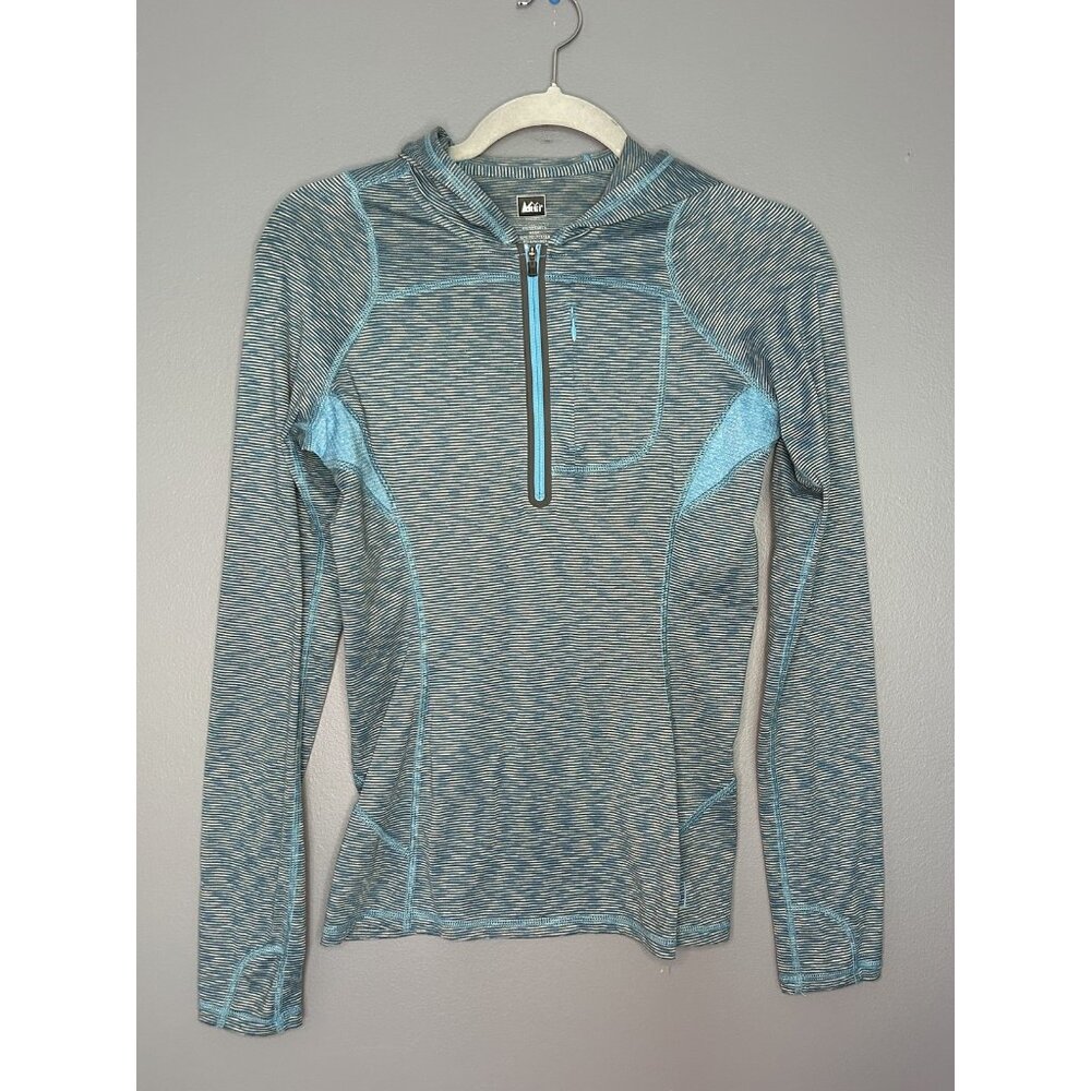 REI Pullover Performance Hoodie Womens XS Blue Zip Stretch Athletic Running Top